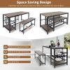 3 Piece Kitchen Dining Table Set with Bench for 4 w/Storage Shelf Rack;  Wine Rack