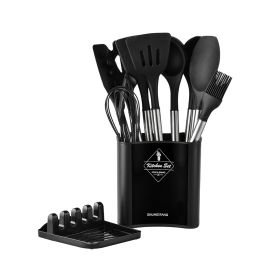 Heat Resistant Non-stick Pot Spoon Spatula Cooking Kitchen Tool Set (Option: 13piece Square Bucket Set Bla)