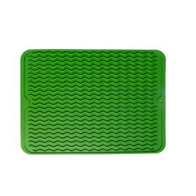 Wavy Silicone Drain Pad Non-slip Easy To Clean Kitchen High Temperature Resistant Placemat (Option: Green-40x30x0.6cm)