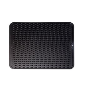 Wavy Silicone Drain Pad Non-slip Easy To Clean Kitchen High Temperature Resistant Placemat (Option: Black-40x30x0.6cm)