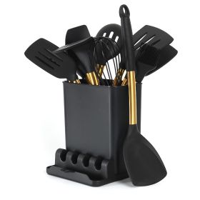 Silicone Kitchenware With Stainless Steel Handle (Color: Gold)