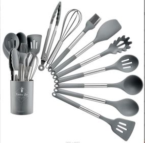 Heat Resistant Non-stick Pot Spoon Spatula Cooking Kitchen Tool Set (Option: Keg 9piece Set B Gray)