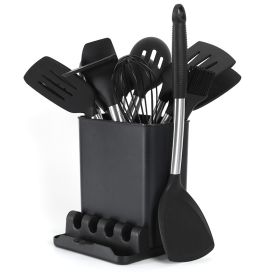 Silicone Kitchenware With Stainless Steel Handle (Color: Black)