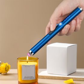 Electric Lighter Arc Windproof Flameless USB Lighter Power Display Rechargeable Lighter With Safety Lock For Candle BBQ Camping (Color: Blue)