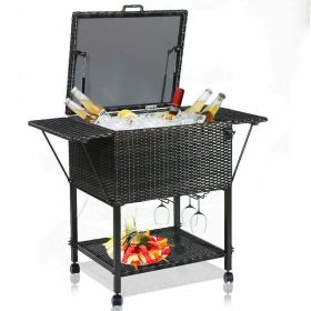 Outdoor Patio Pool Party Ice Drink Bar Table Cooler Trolley (Type: Cooler Trolley, Color: Mix brown)