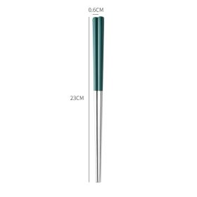 Stainless Steel Non-slip Anti-fungal Chopsticks For Home Use (Option: Green Silver)